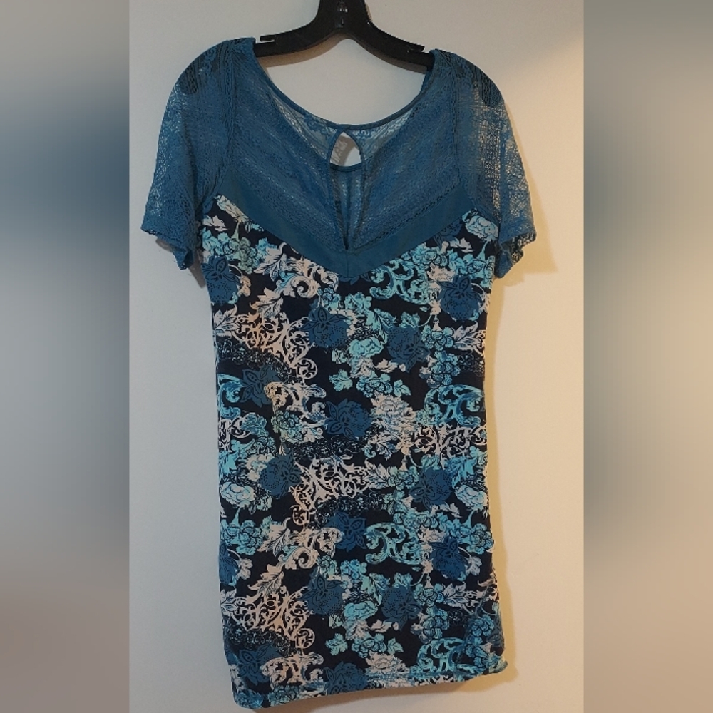 Intimately Free People Blue Lace And Floral Mini Dress